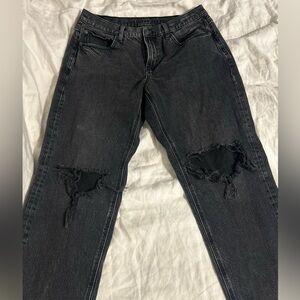 American Eagle Outfitters Women's Black Distressed Straight Jeans